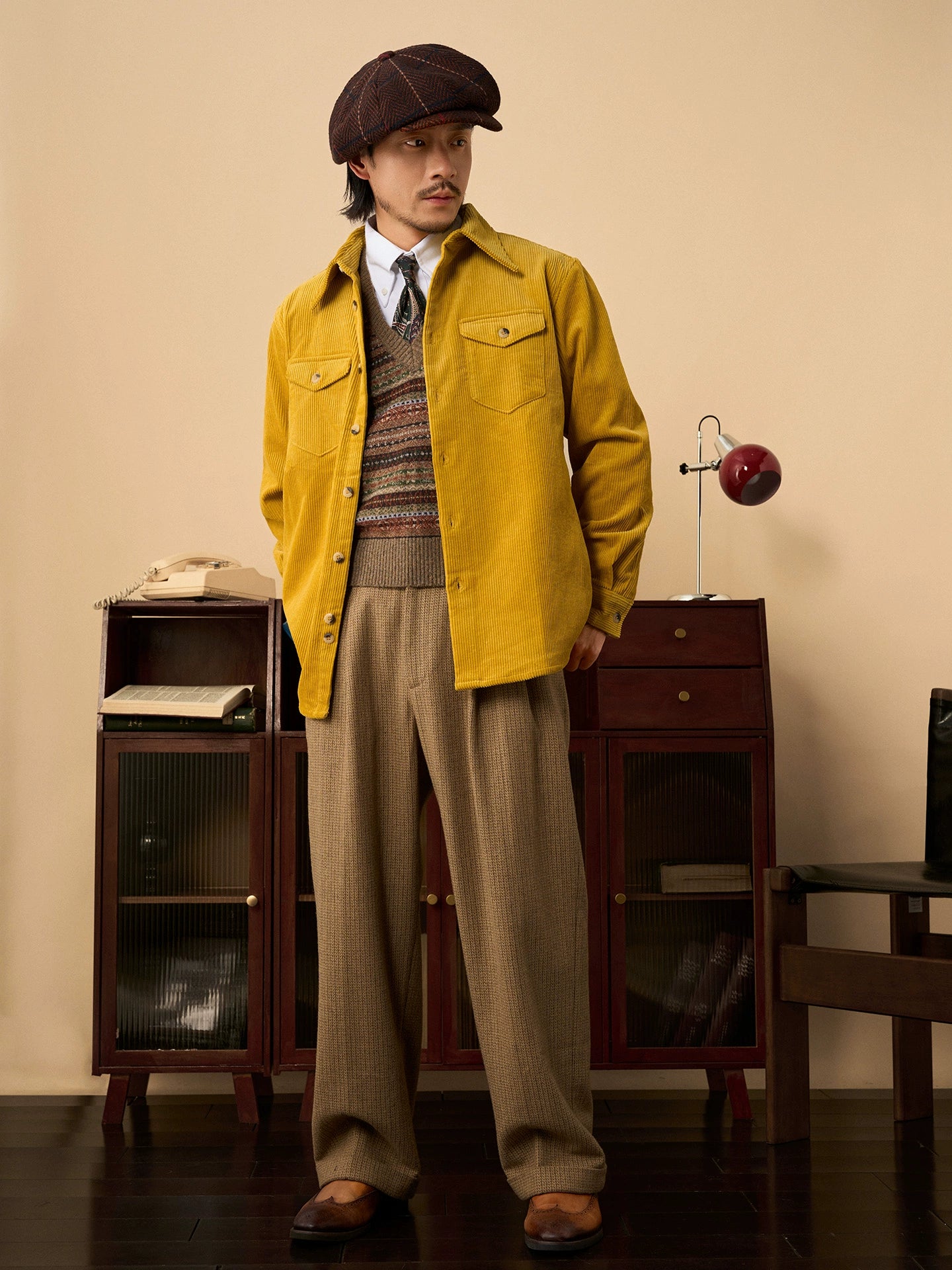 SOARIN美式复古巴恩风灯芯绒长袖衬衫男 冬季双口袋工装外套衬衣