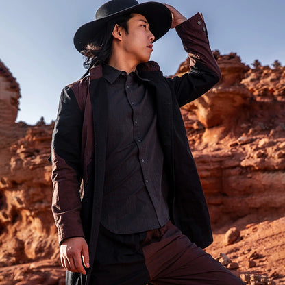 SOARIN独立复古立领大衣男 原创解构风雅痞拼接中长款风衣外套冬