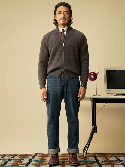 SOARIN复古老钱风拉链半高领毛衣外套男 厚款 罗纹针织毛线衣夹克