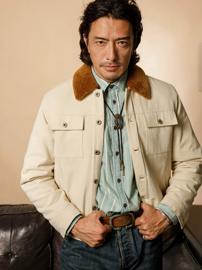 Soarin American Vintage Collar Canvas Shearling Fleece Pilot Jacket