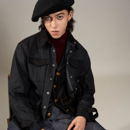 【重磅油蜡布】SOARIN美式工装夹克男 拼接休闲双口袋油蜡外套
