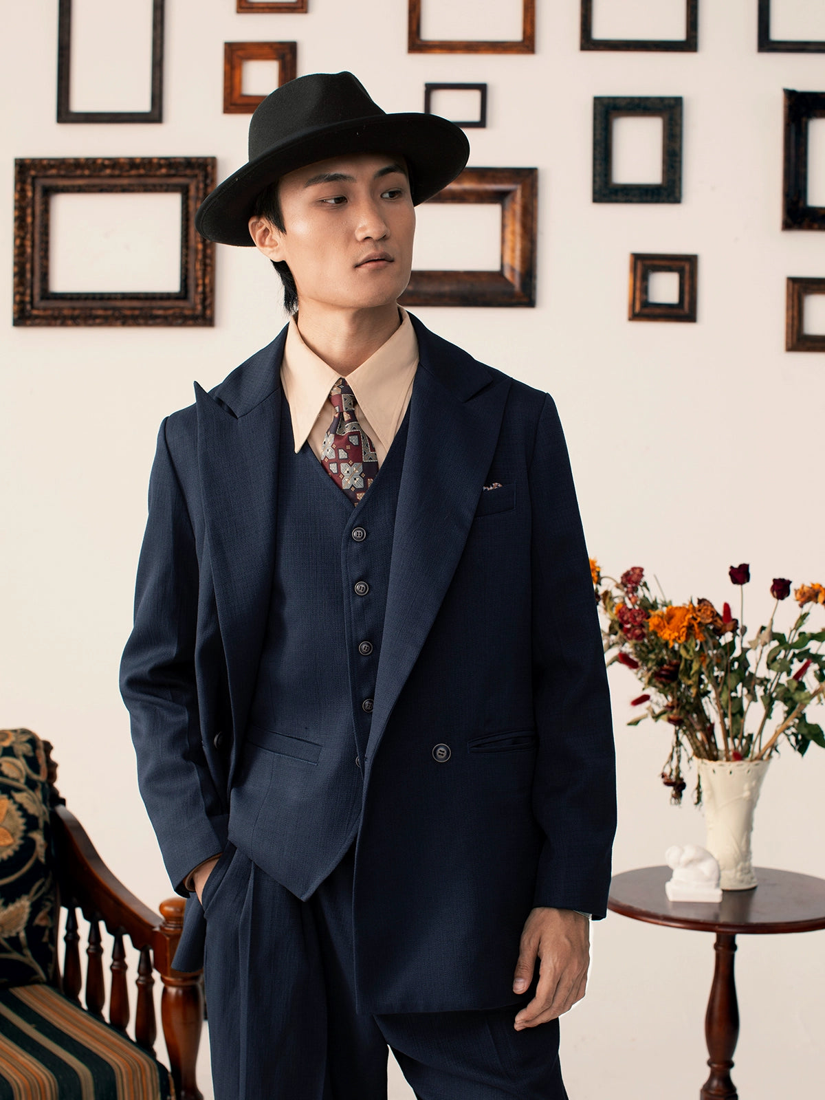 SOARIN英伦风复古双排扣西装外套男高级感商务绅士正装修身单西服