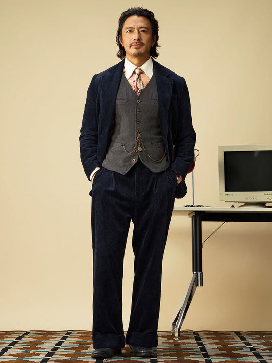 SOARIN英伦复古灯芯绒西装外套男 高级感绅士商务正装修身单西服