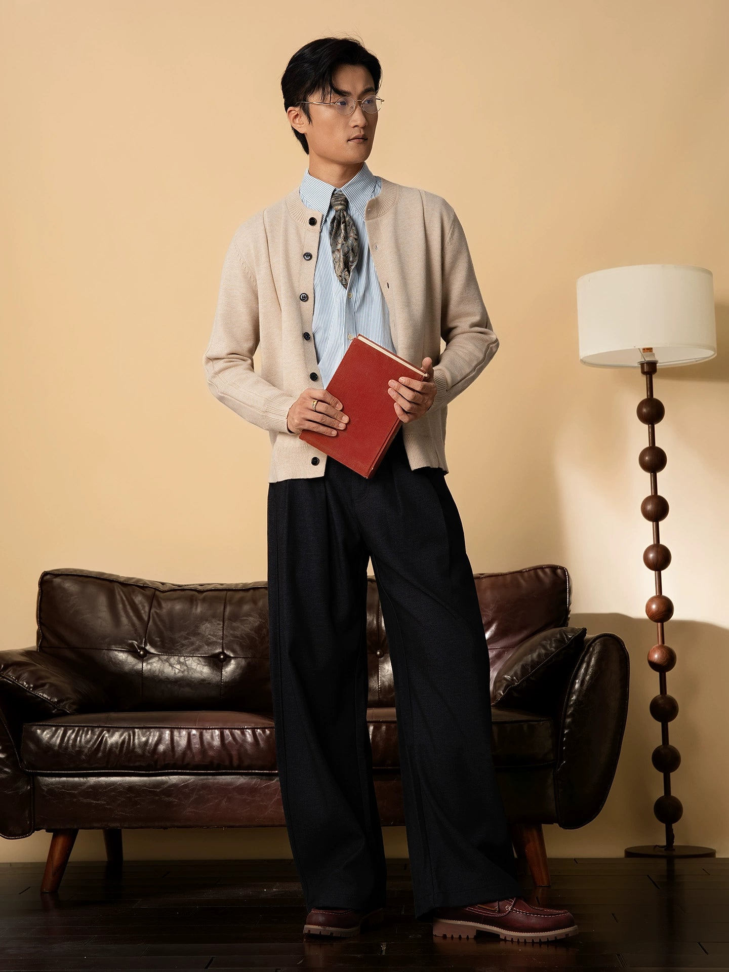 SOARIN英伦风复古圆领针织开衫男 绅士商务休闲修身通勤毛衣外套