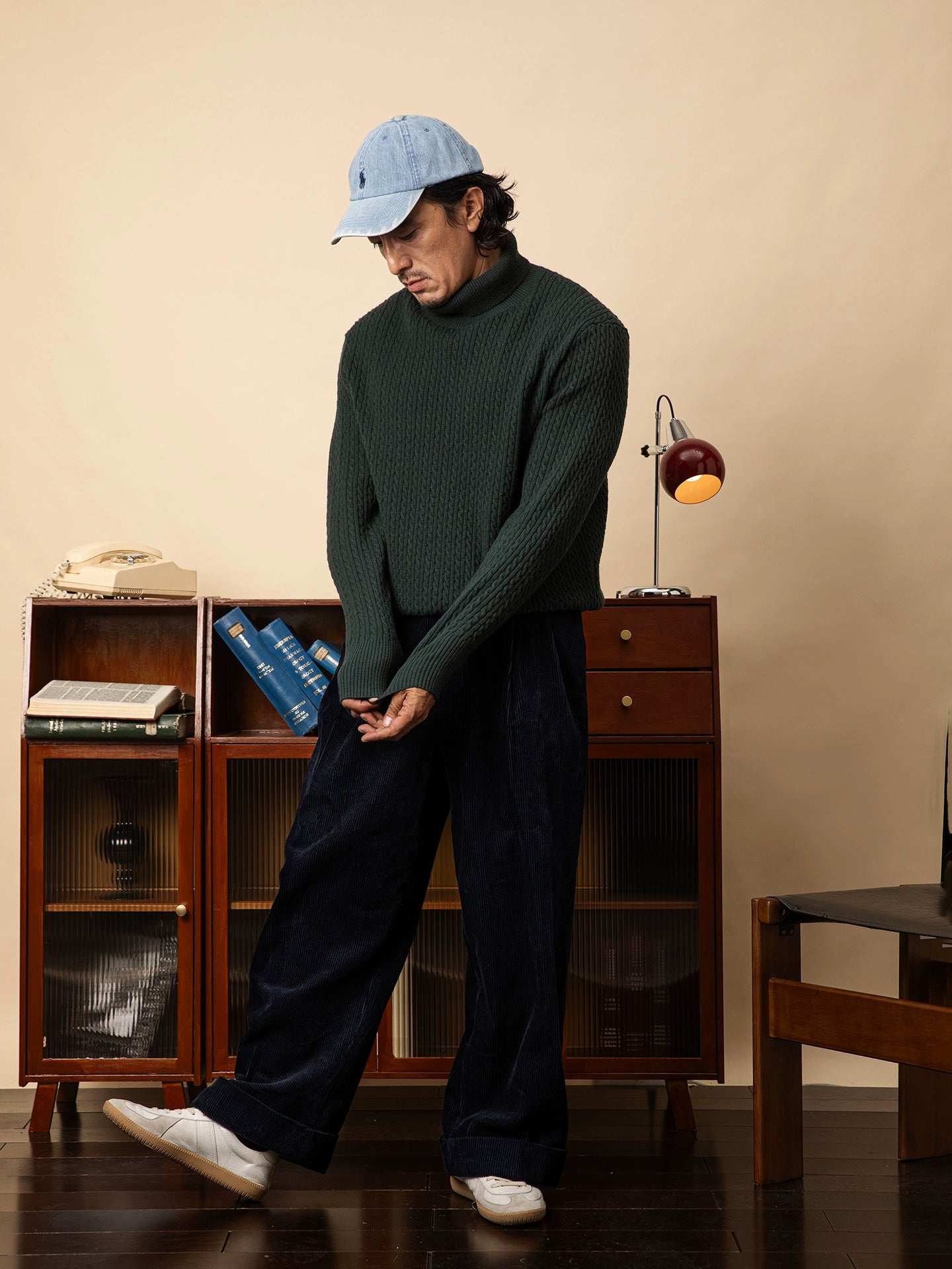 SOARIN英伦风复古高领针织毛衣男  老钱风重磅休闲打底坑条毛线衣