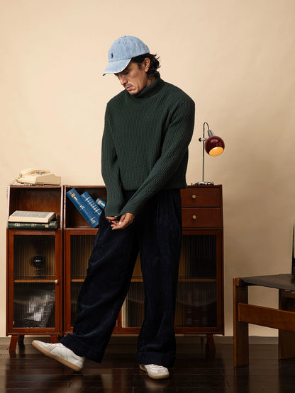 SOARIN英伦风复古高领针织毛衣男  老钱风重磅休闲打底坑条毛线衣