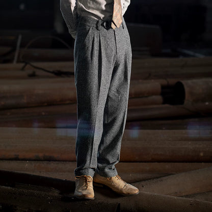 SOARIN Casual Retro Loose Fit Herringbone Tweed Suit Trousers  JS73F52
