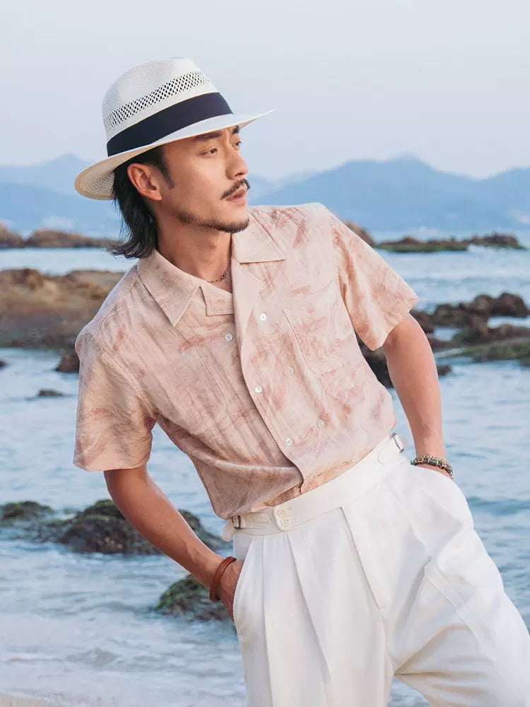 SOARIN French Vintage Regular Fit Linen Blend Short Sleeved Shirt JUKZ2521C367