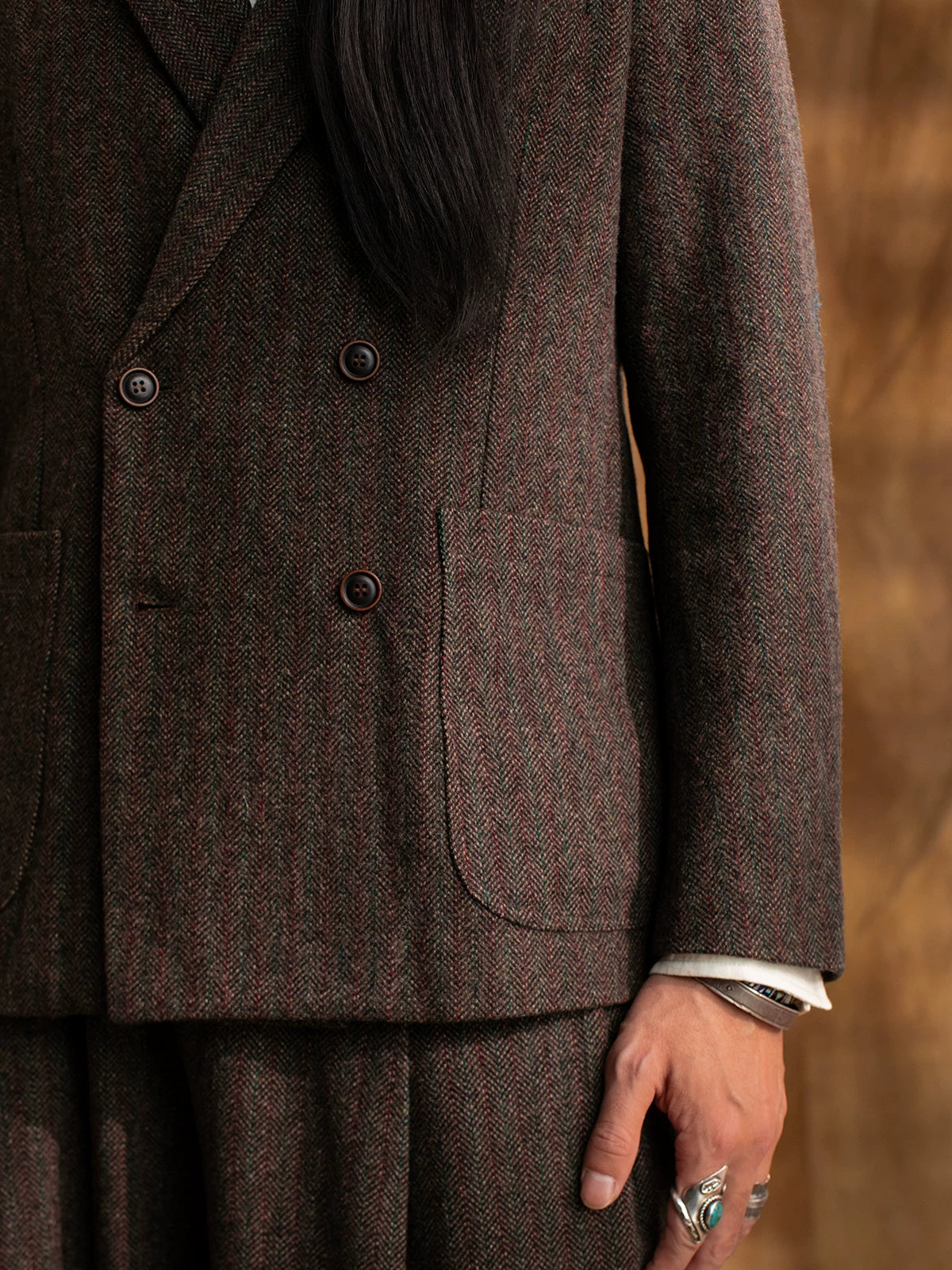 SOARIN WORLD Gai Yu Xia Vintage Heritage Relaxed Fit Wool Blend Herringbone Blazer DCZ233TXZ21