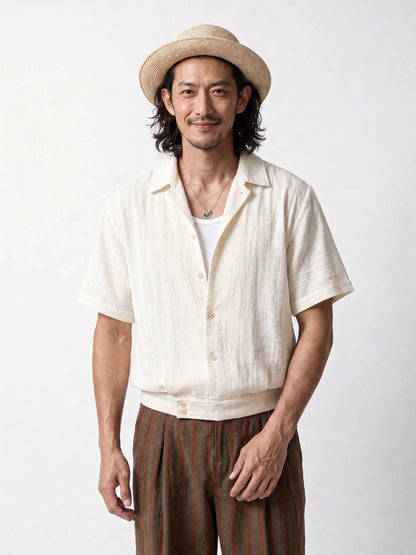 SOARIN Casual Vintage Regular Fit Cotton Linen Blend Short Sleeve Shirt YAOZ262TC525K