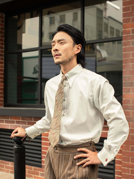 SOARIN意式绅装长尖领长袖衬衫男高级感商务正装白色法式西装衬衣