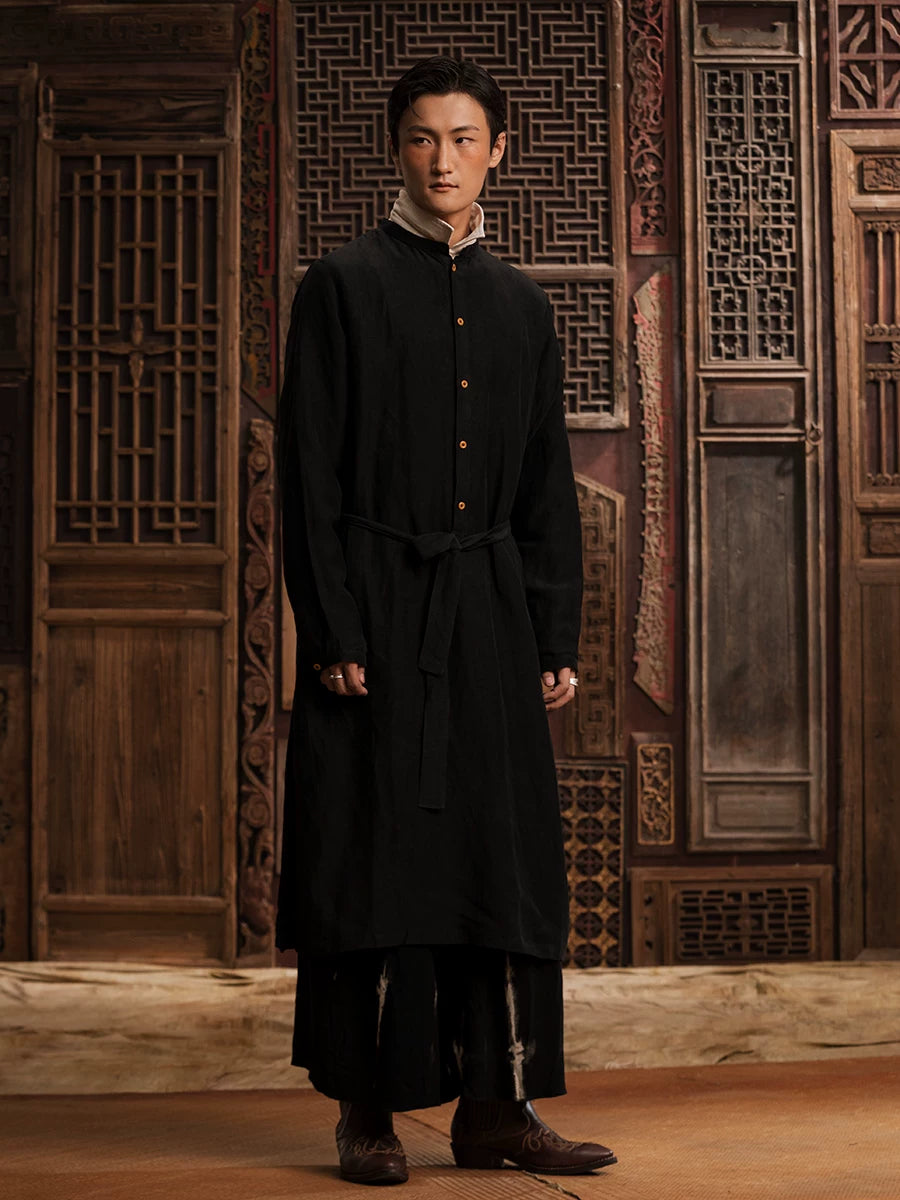SOARIN WORLD Gai Yu Xia Series Loose Fit Cupro Linen Long Robe Shirt DCZ233TC189