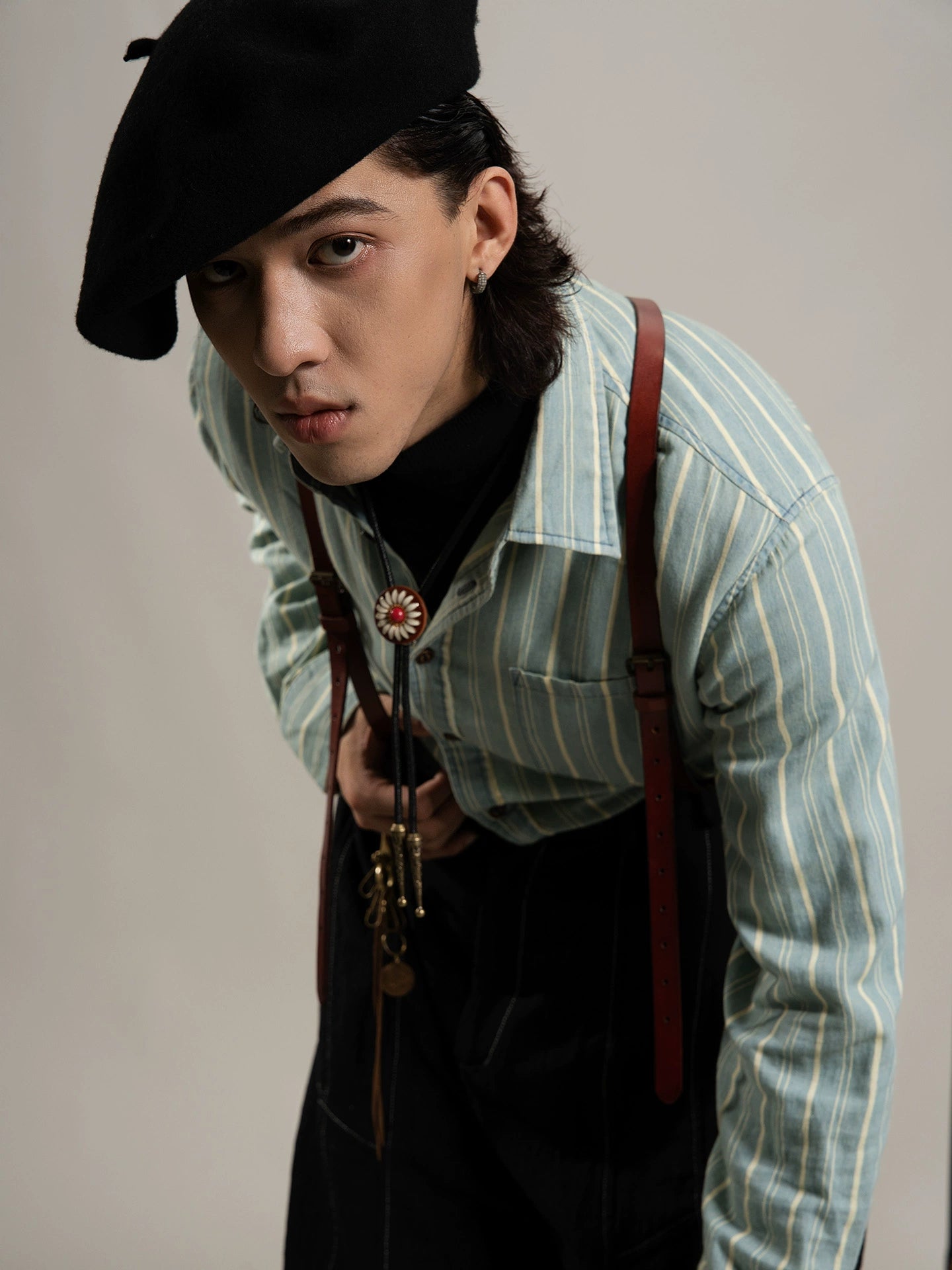 SOARIN美式复古条纹长袖衬衫男 vintage痞帅商务休闲纯棉西装衬衣