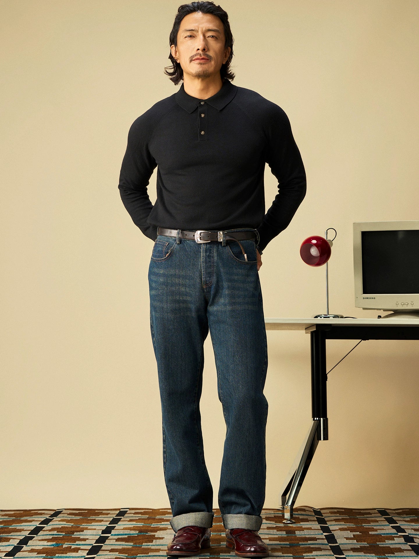 SOARIN英伦风复古polo长袖针织衫男 轻奢感翻领商务休闲套头毛衣