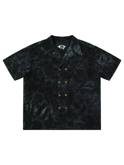 SOARIN Vintage Jacquard Paisley Double-Breasted Cuban Collar Short Sleeve Shirt JITZ2426C244