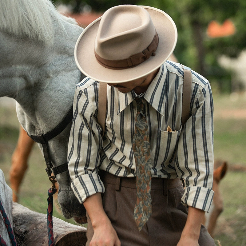 SOARIN英伦雅痞粗条纹蓝色长袖衬衫男高级感痞帅休闲纯棉西装衬衣