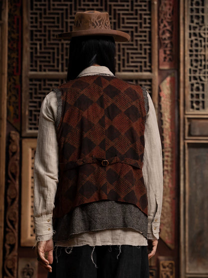 SOARIN WORLD Gai Yu Xia Series Loose Fit Plaid Wool Fake Two Piece Vest Waistcoat DCZ243TB88