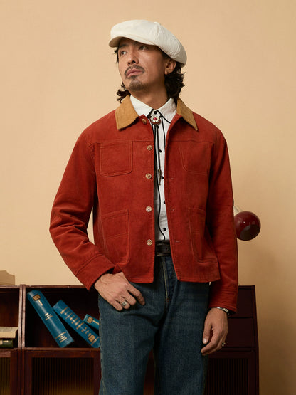 SOARIN美式工装灯芯绒翻领夹克男 阿美咔叽撞色多巴胺谷仓外套