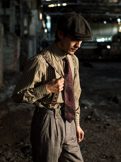 SOARIN英伦复古条纹西装衬衫男 泡泡纱免烫抗皱商务修身长袖衬衣