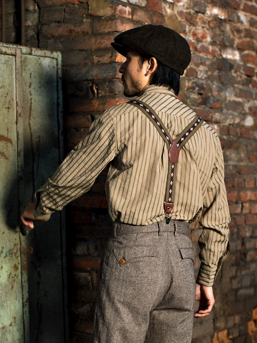 SOARIN英伦复古条纹西装衬衫男 泡泡纱免烫抗皱商务修身长袖衬衣