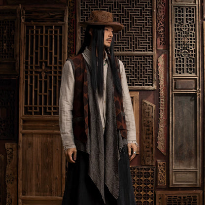 SOARIN WORLD Gai Yu Xia Series Loose Fit Plaid Wool Fake Two Piece Vest Waistcoat DCZ243TB88