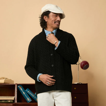 SOARIN British Retro Casual Slim Fit Cable Knit Cardigan YAOZ243TM09