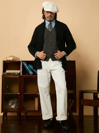 SOARIN British Retro Casual Slim Fit Cable Knit Cardigan YAOZ243TM09