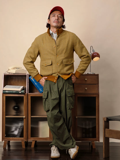 SOARIN复古经典A1飞行员外套男 重磅冬季羊毛粗花呢保暖空军夹克