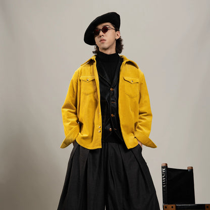 SOARIN美式复古巴恩风灯芯绒长袖衬衫男 冬季双口袋工装外套衬衣