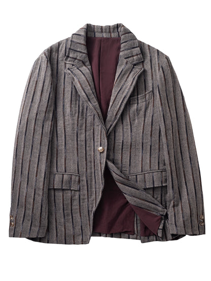 SOARIN【定型条】英伦风复古条纹西装外套男 雅痞商务休闲单西服