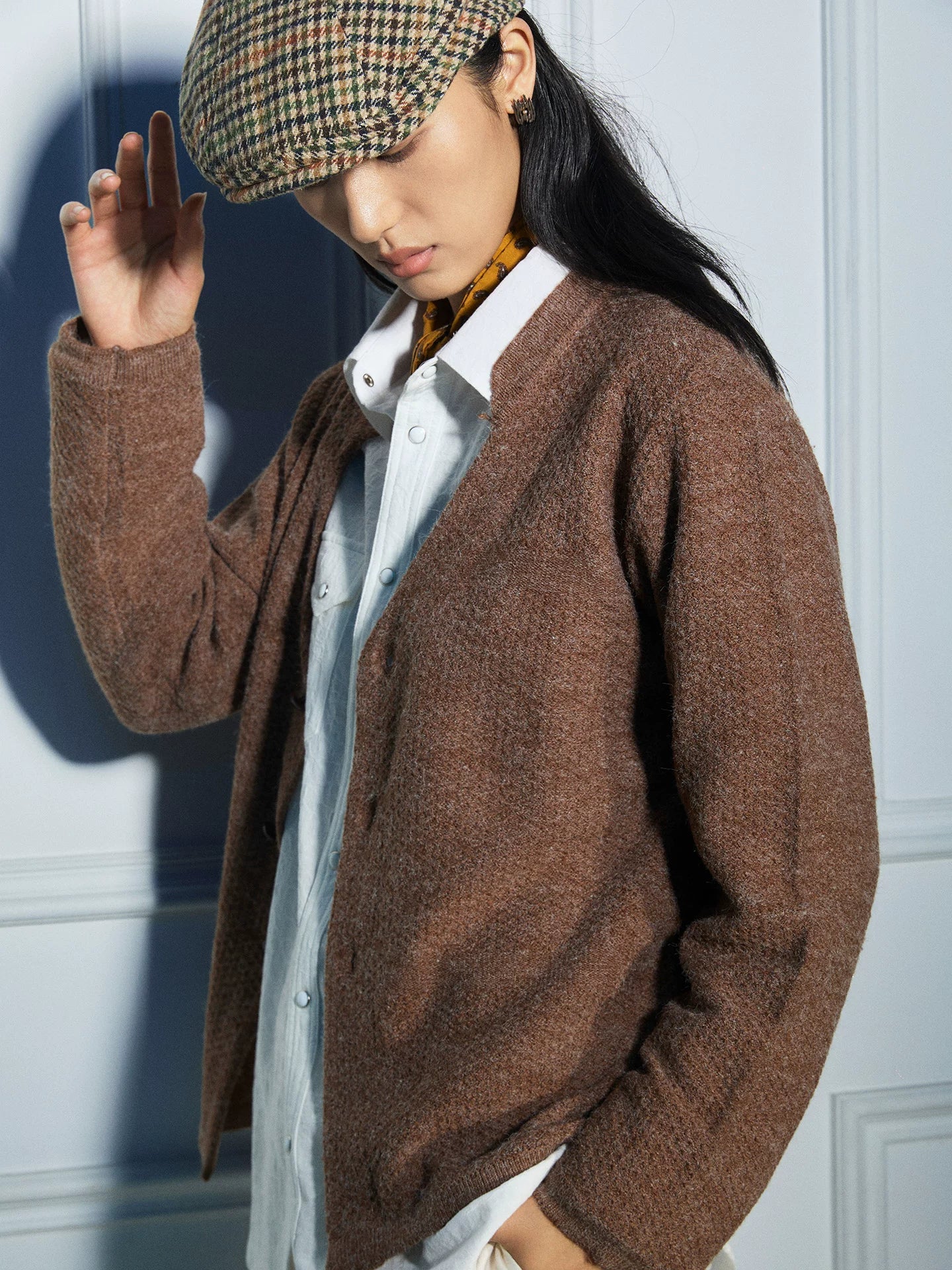SOARIN British Casual Loose Fit Faux Rabbit Hair Knit Cardigan  MR63K11