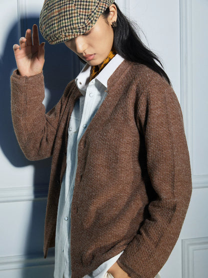 SOARIN British Casual Loose Fit Faux Rabbit Hair Knit Cardigan  MR63K11