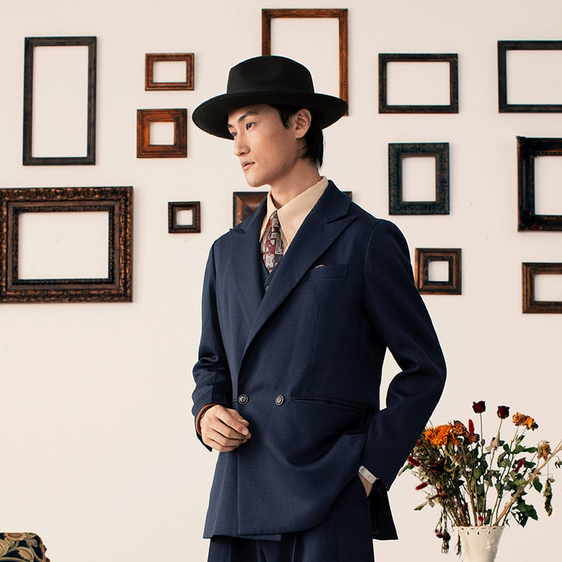 SOARIN英伦风复古双排扣西装外套男高级感商务绅士正装修身单西服