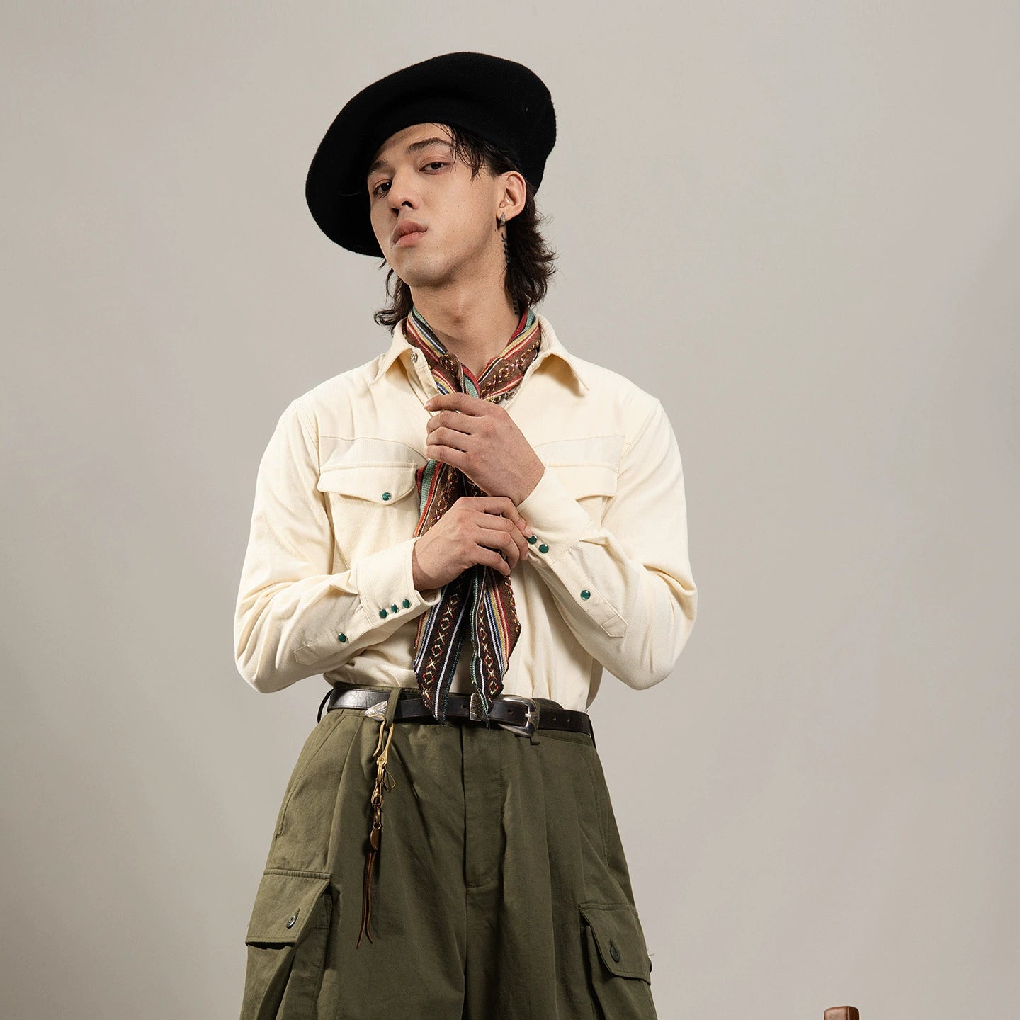 SOARIN【三色】美式复古工装灯芯绒长袖衬衫男冬季保暖双口袋衬衣