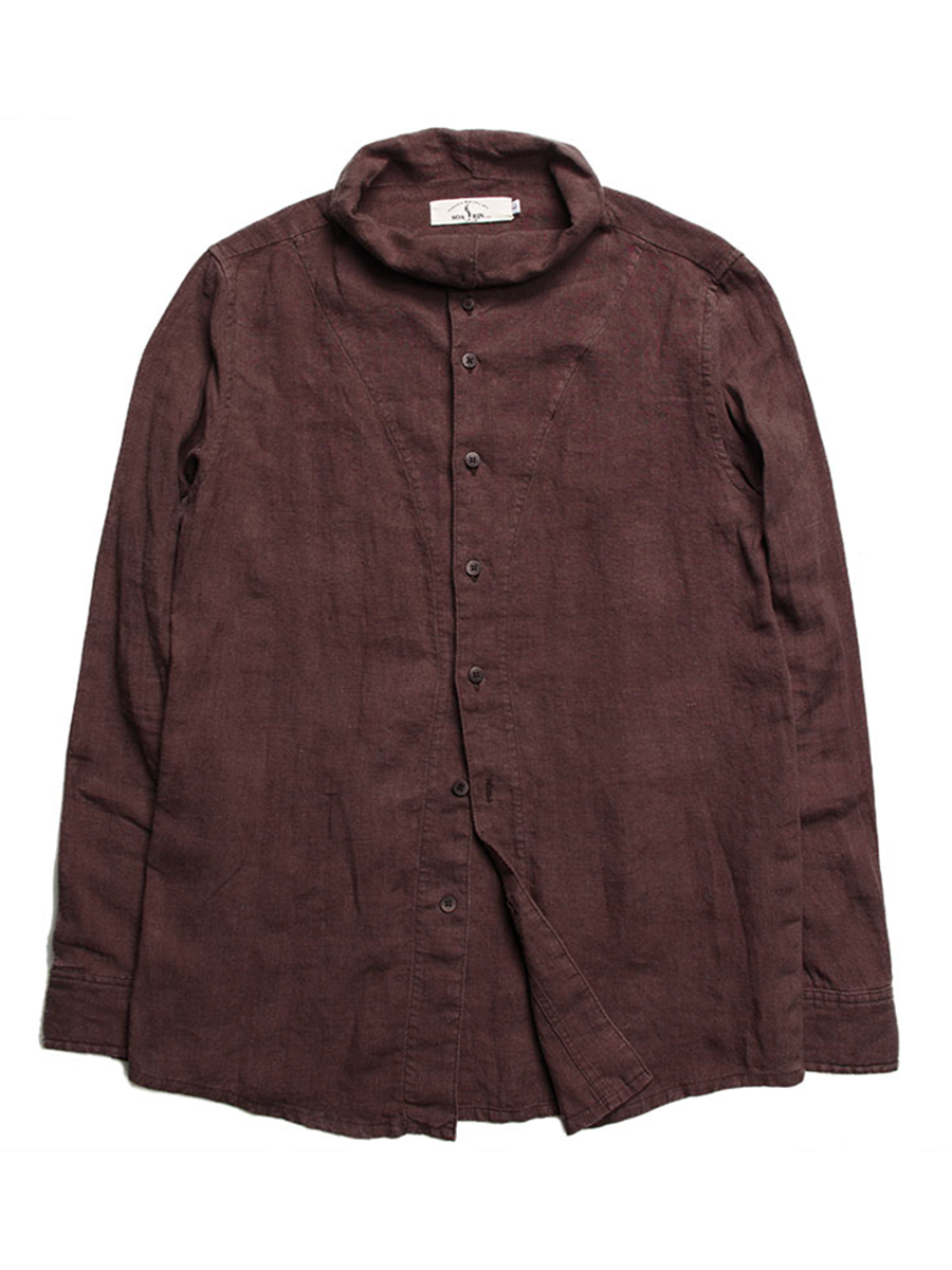 SOARIN Artisanal Vintage Regular Fit Pure Linen Roll Neck Shirt  Z93C230