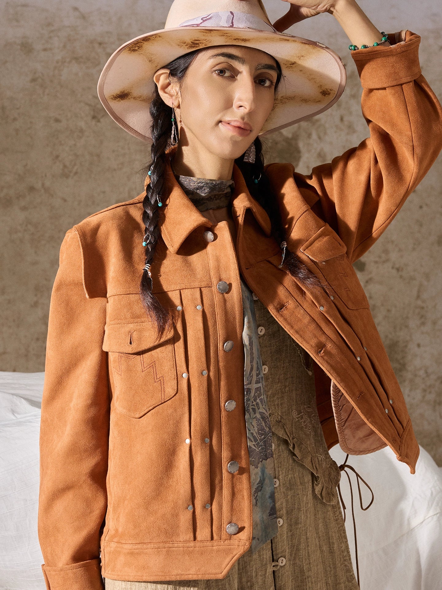 SOARIN美式西部牛仔风麂皮绒夹克男 重磅复古鹿皮飞行员短款外套