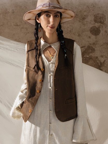 SOARIN复古美式西部风皮马甲男阿美咔叽做旧工装痞帅机车马夹背心