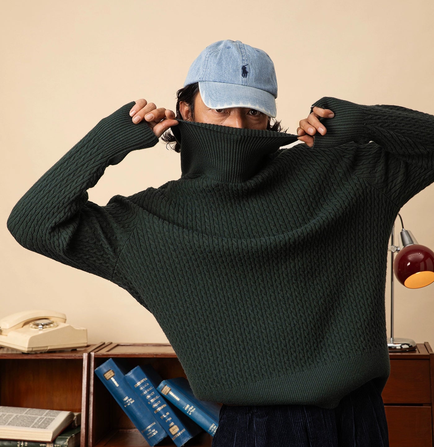 SOARIN英伦风复古高领针织毛衣男  老钱风重磅休闲打底坑条毛线衣