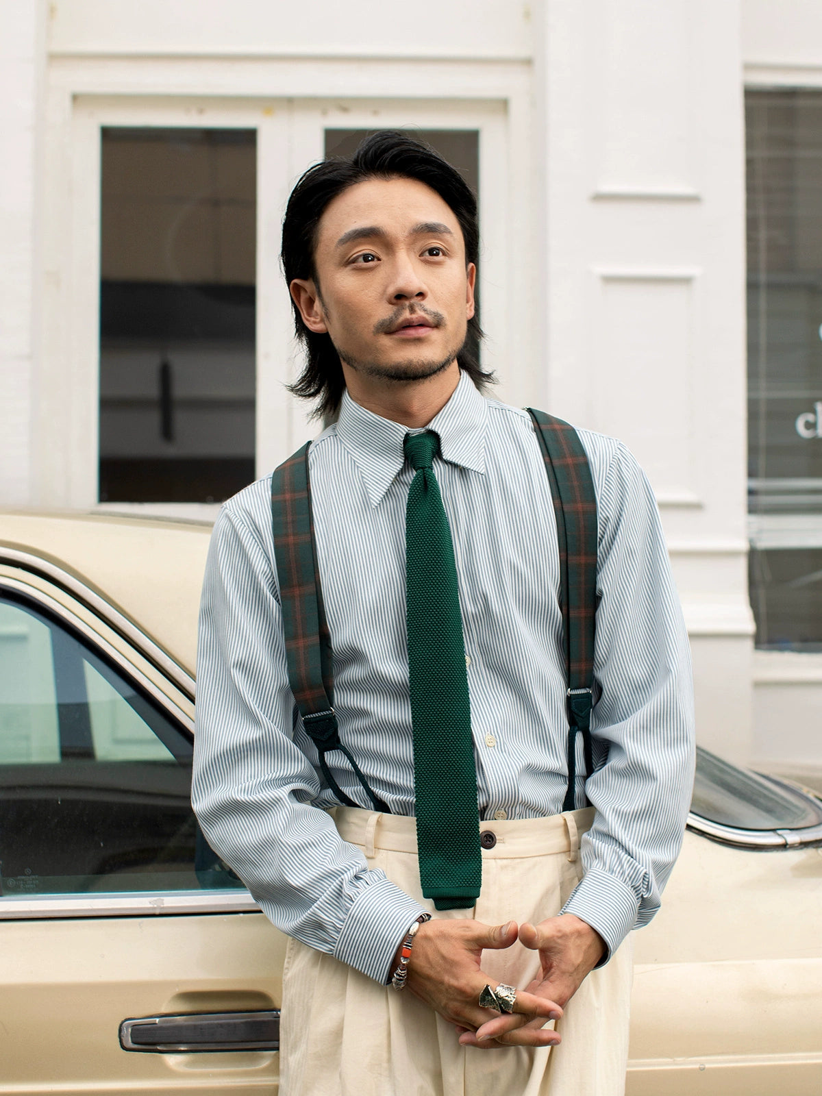 SOARIN英伦风复古条纹长袖衬衫男 商务正装绅士休闲修身西装衬衣