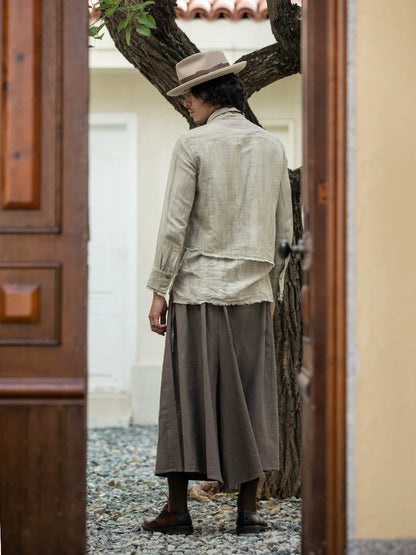 SOARIN WORLD Gai Yu Xia Avant-Garde Minimalist Wide-Leg Linen-Blend Culottes Z203F372