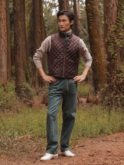 Soarin British Vintage Style Quilted Lined Cotton Vest Diamond Pattern Zipper Casual Warm Vest