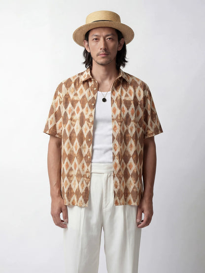 SOARIN Casual Vintage Loose Fit Cotton Shot-sleeved shirts JITZ2626C466