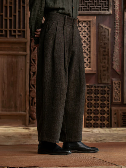 SOARIN WORLD Gai Yu Xia Heritage Series Relaxed Fit Wool Blend Pleated Trousers DCZ233TF71