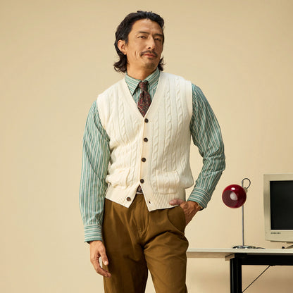 【四色】SOARIN英伦复古老钱风针织毛衣背心男立体绞花毛线衣马甲