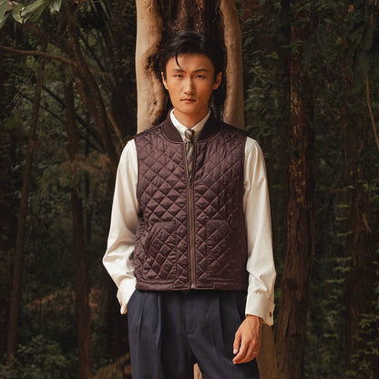 SOARIN英伦风复古绗缝内胆棉马甲背心男 菱形格拉链休闲保暖马夹