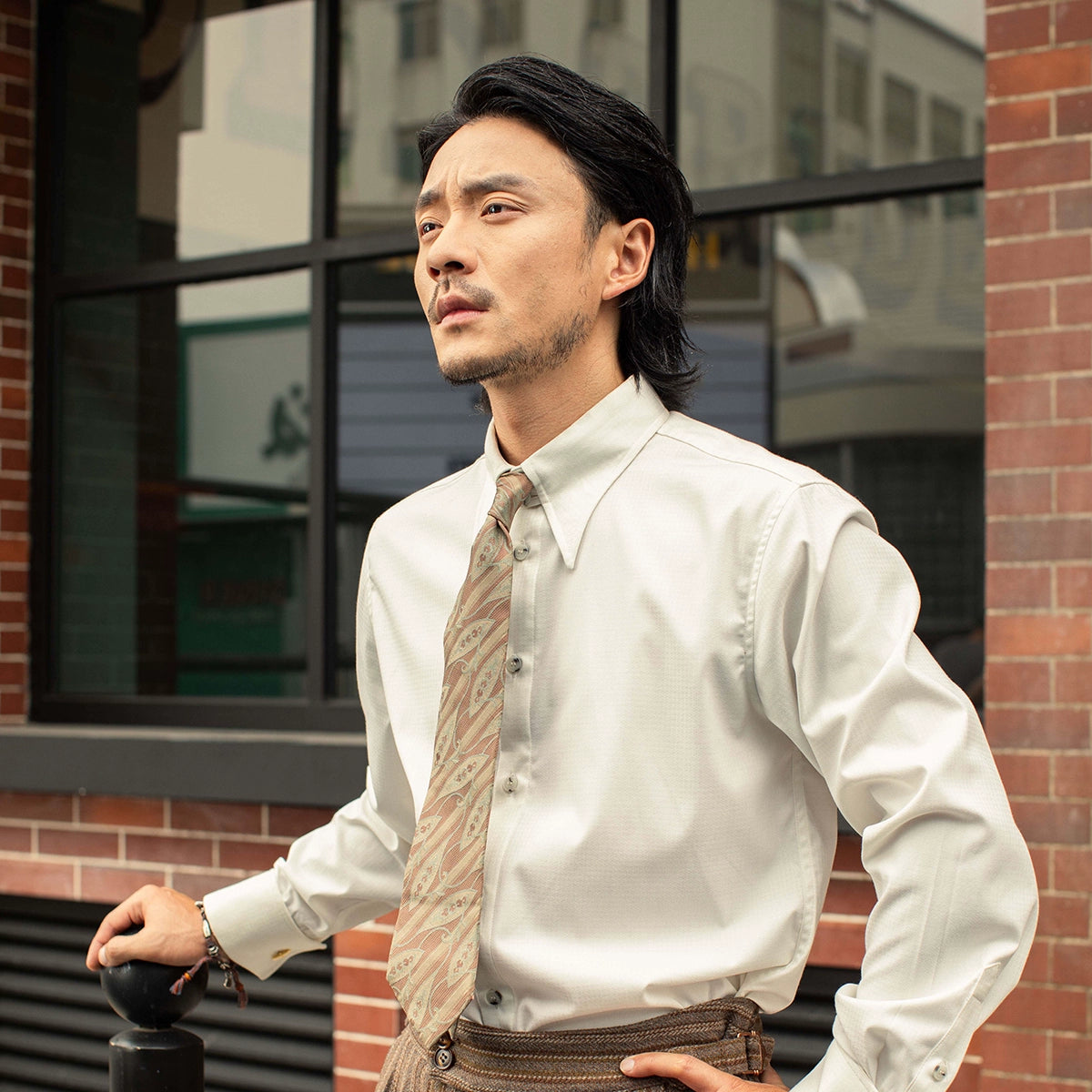 SOARIN意式绅装长尖领长袖衬衫男高级感商务正装白色法式西装衬衣