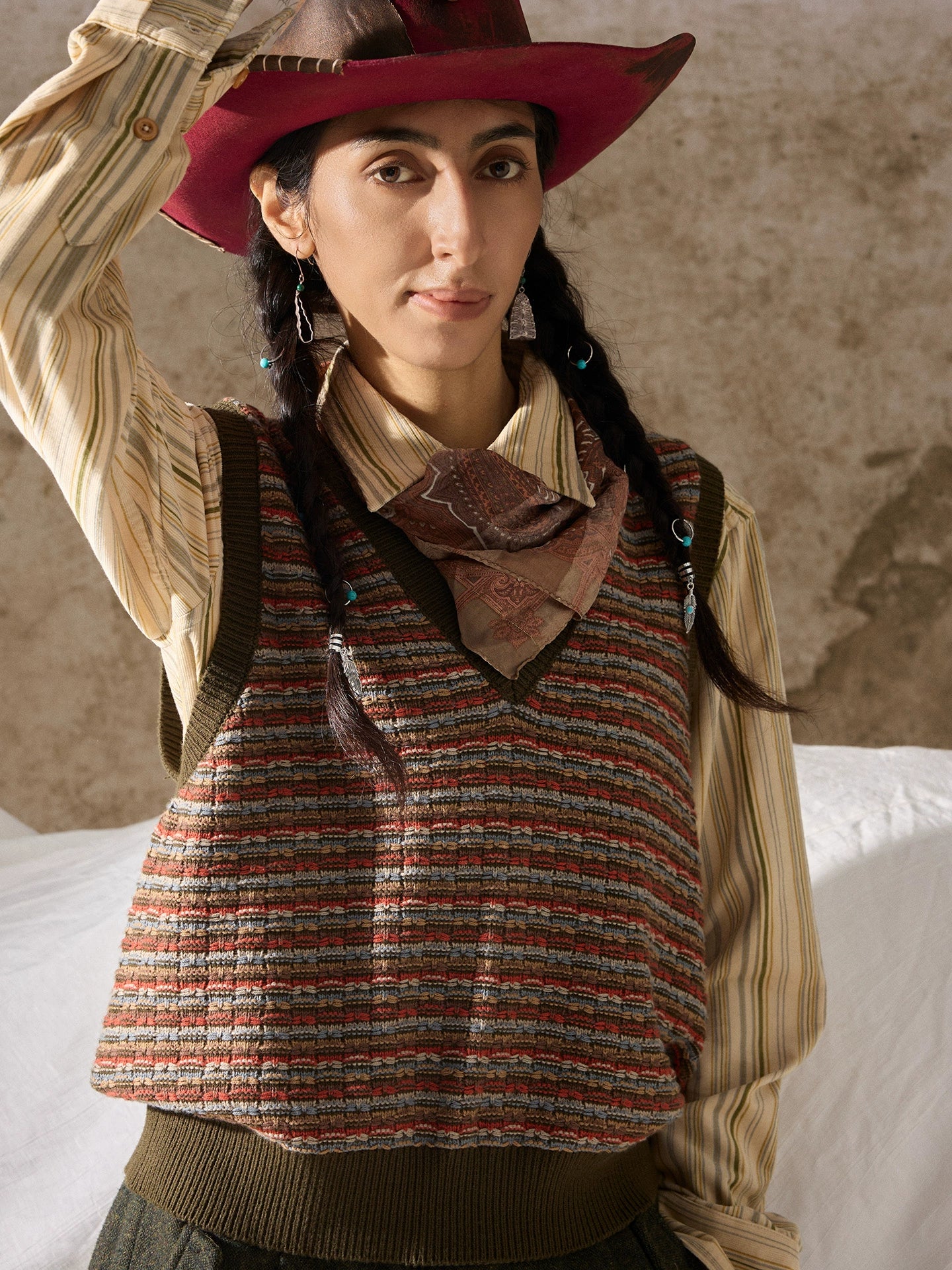 Soarin Vintage Ethnic Fair Isle Sweater Pullover Jacquard Knit Vest