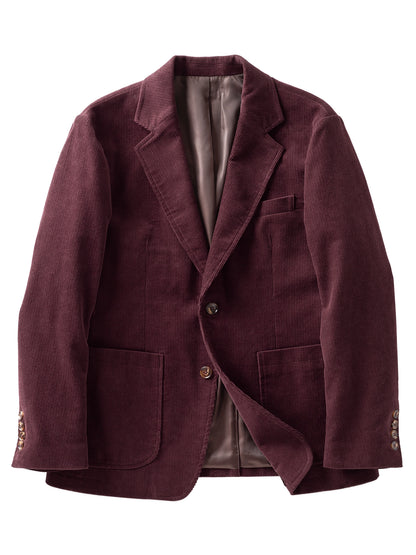 SOARIN意式复古灯芯绒西装外套男冬季保暖条绒商务休闲酒红色西服