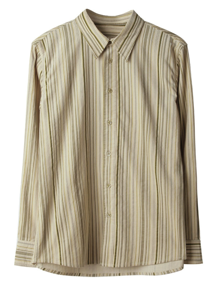 SOARIN英伦风复古纯棉条纹长袖衬衫男高级感商务休闲修身西装衬衣