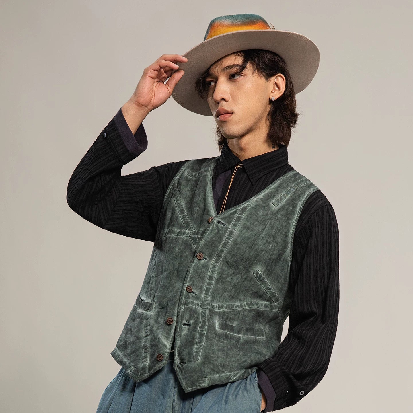 SOARIN WORLD Gai Yu Xia Series Slim Fit Linen Vest Z92B209